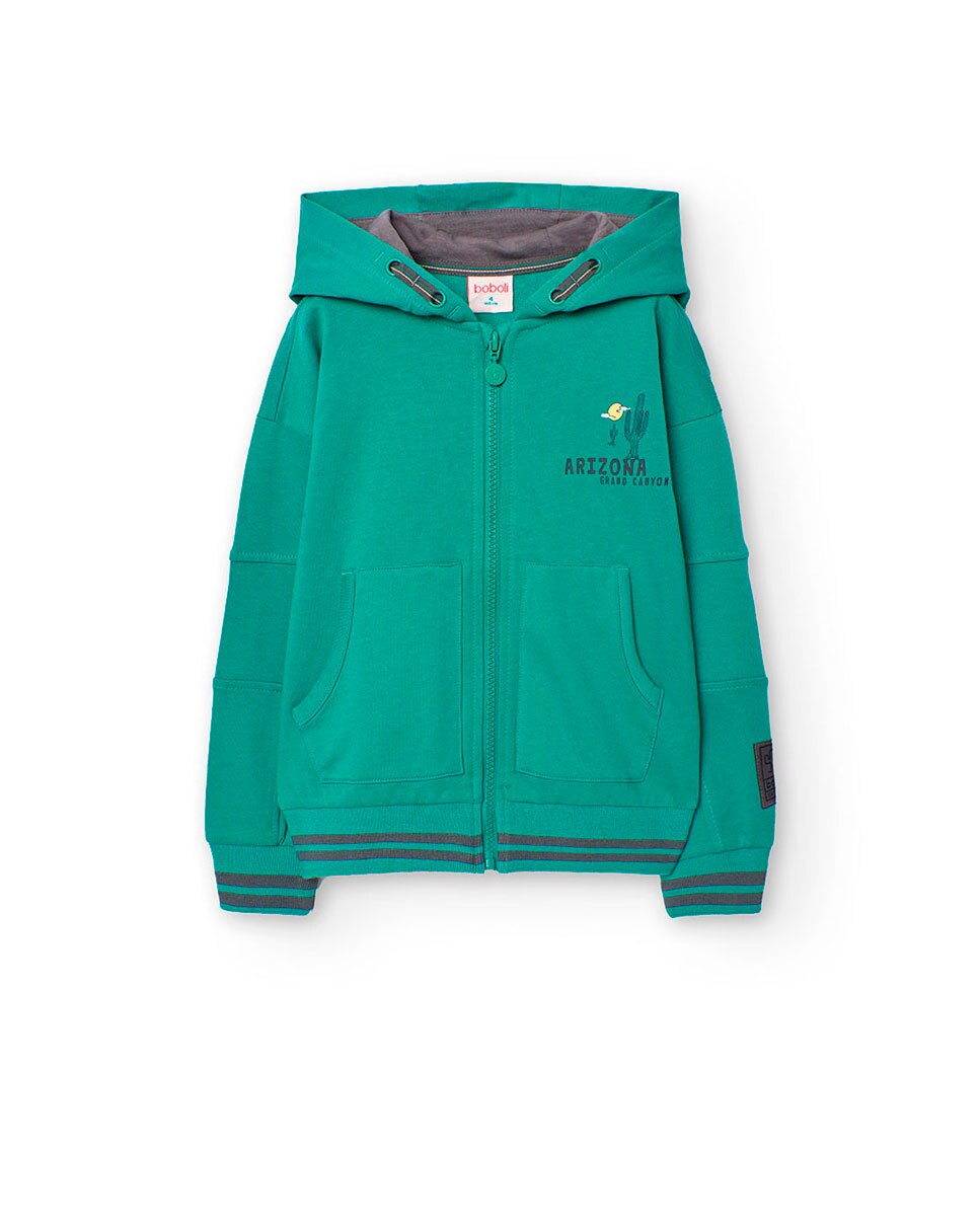 Casaco Liso com Capuz e Fecho Zip Boboli Verde-1