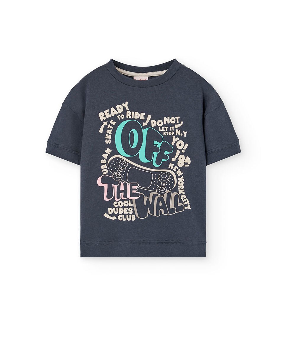 T-shirt Infantil de Manga Curta com Gola Redonda Boboli Cinzento-escuro-1