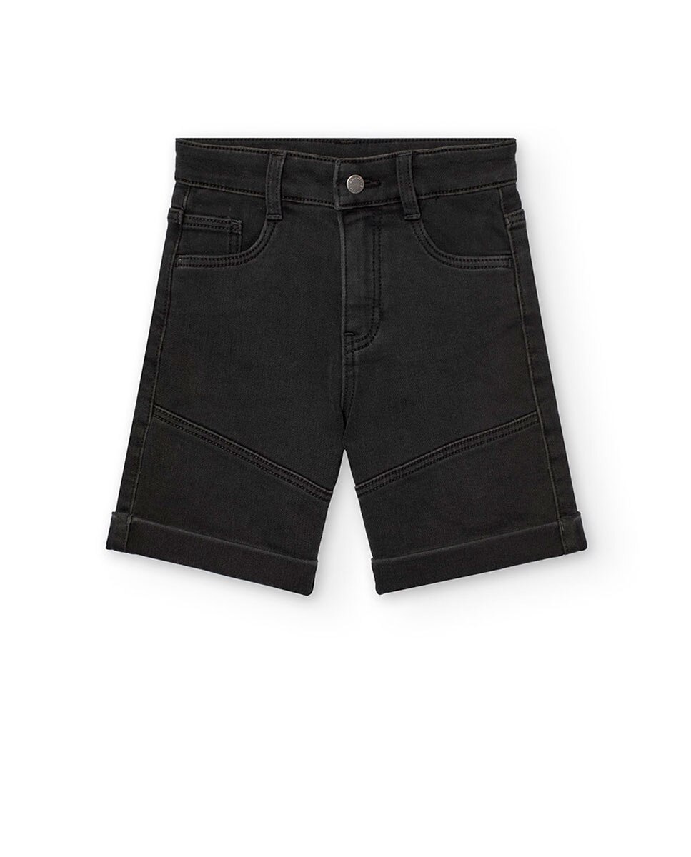 Bermudas Infantil Cinco Bolsos com Presilhas na Cintura Preto-1