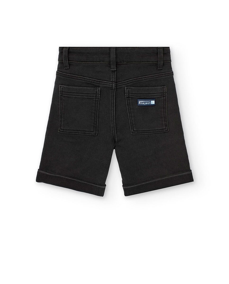 Bermudas Infantil Cinco Bolsos com Presilhas na Cintura Preto-2