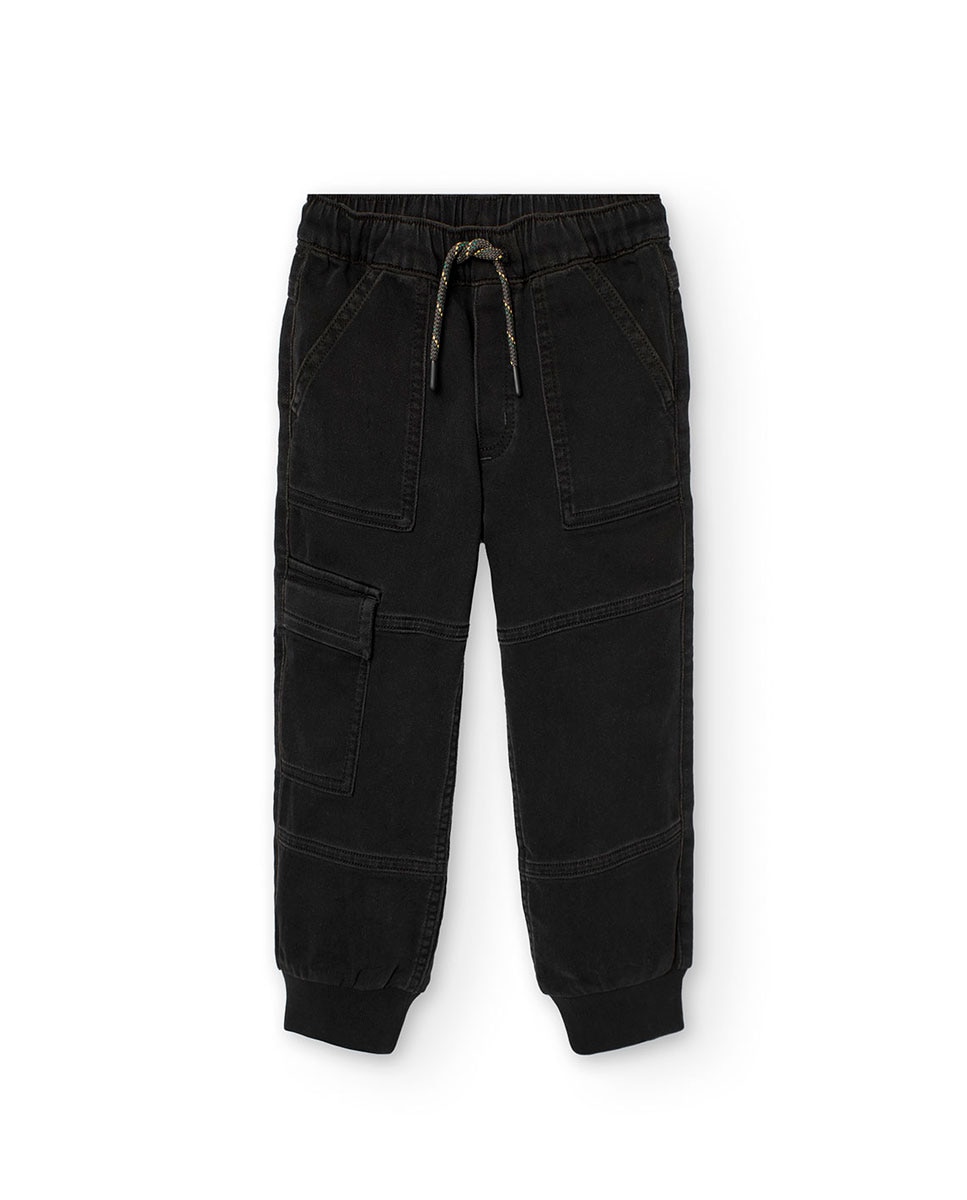 Calças Cargo Infantil com Cintura Elástica e Cordão de Ajuste Preto-1