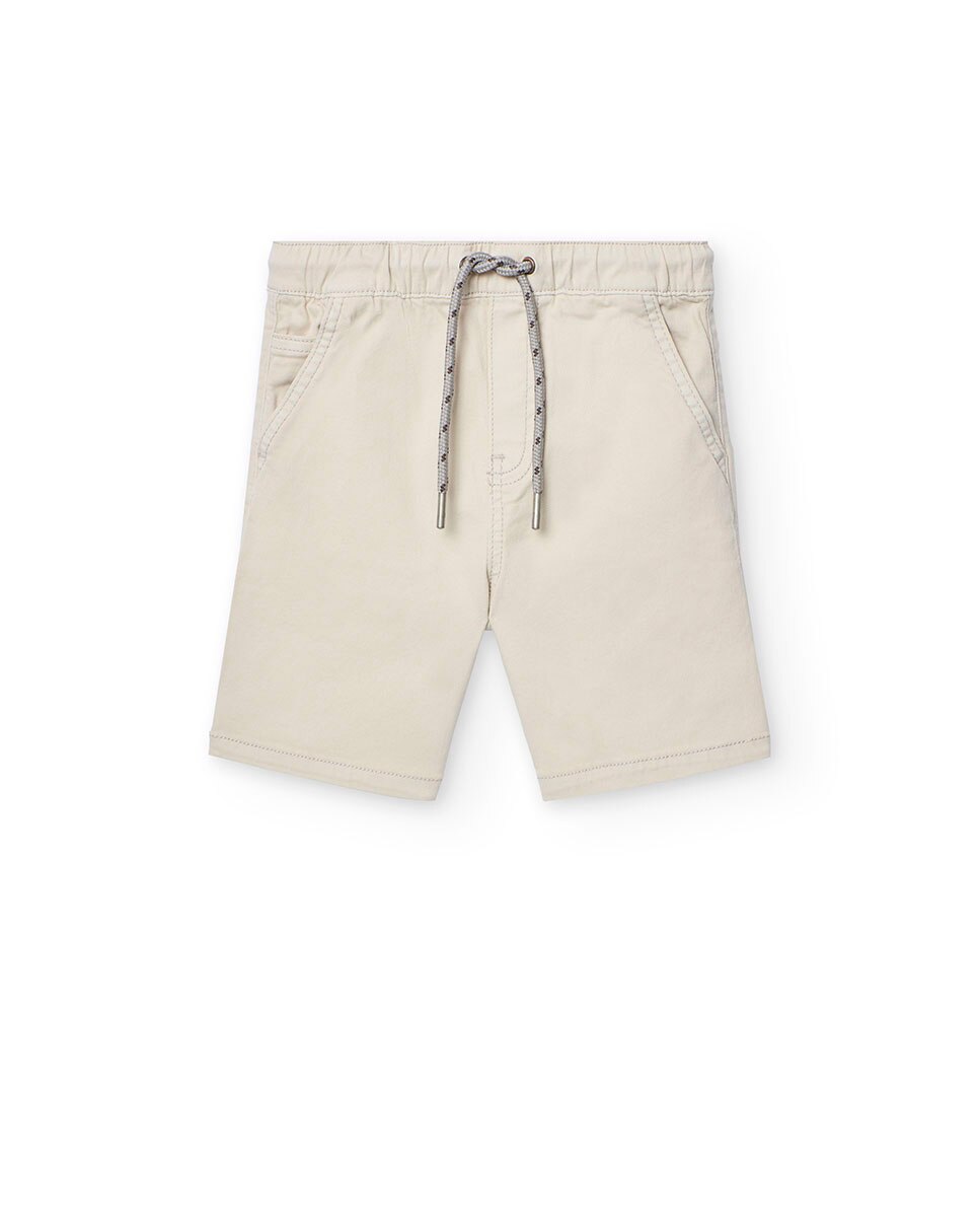 Bermudas Lisas de Algodão com Cordão de Ajuste Boboli Pedra-1