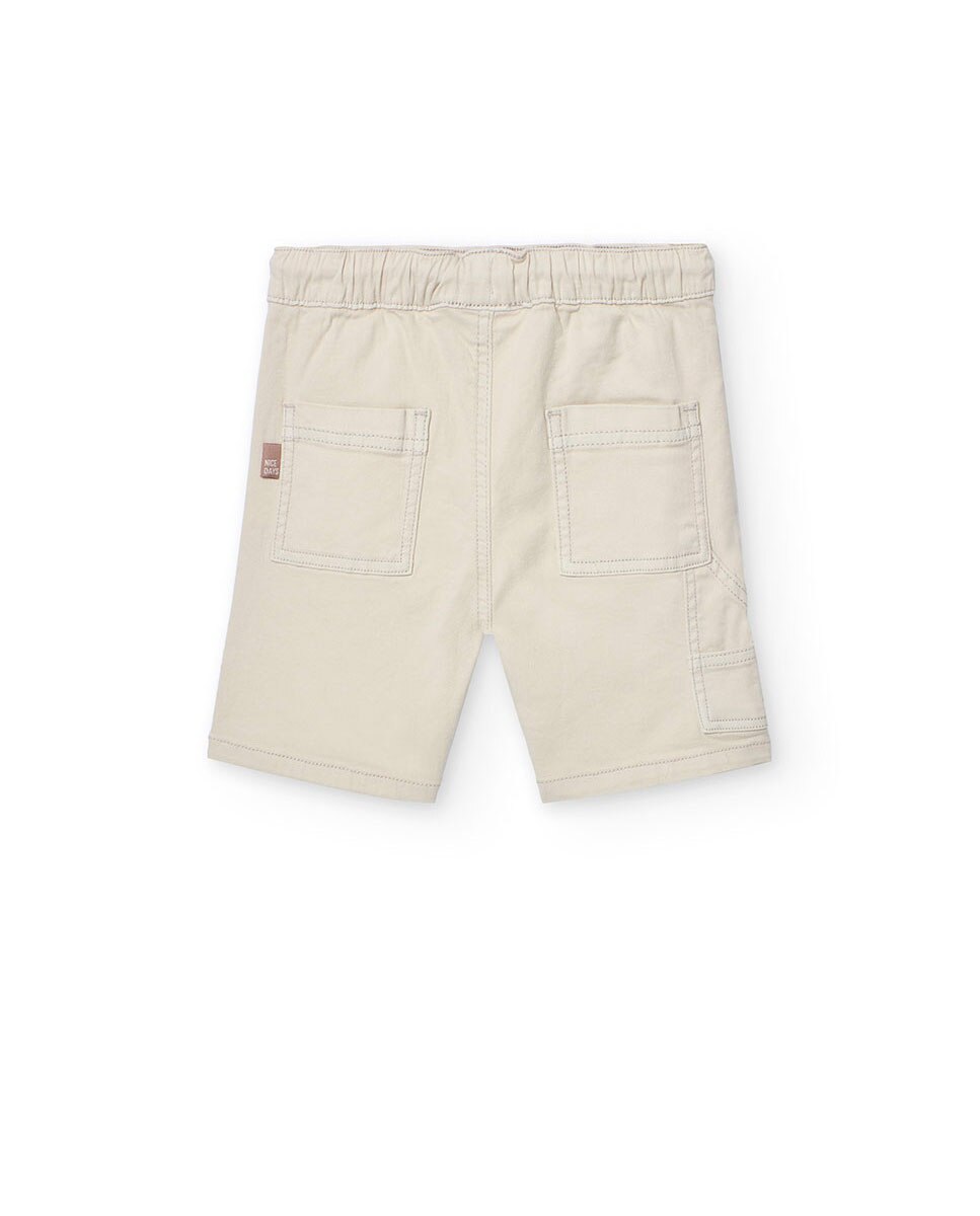 Bermudas Lisas de Algodão com Cordão de Ajuste Boboli Pedra-2