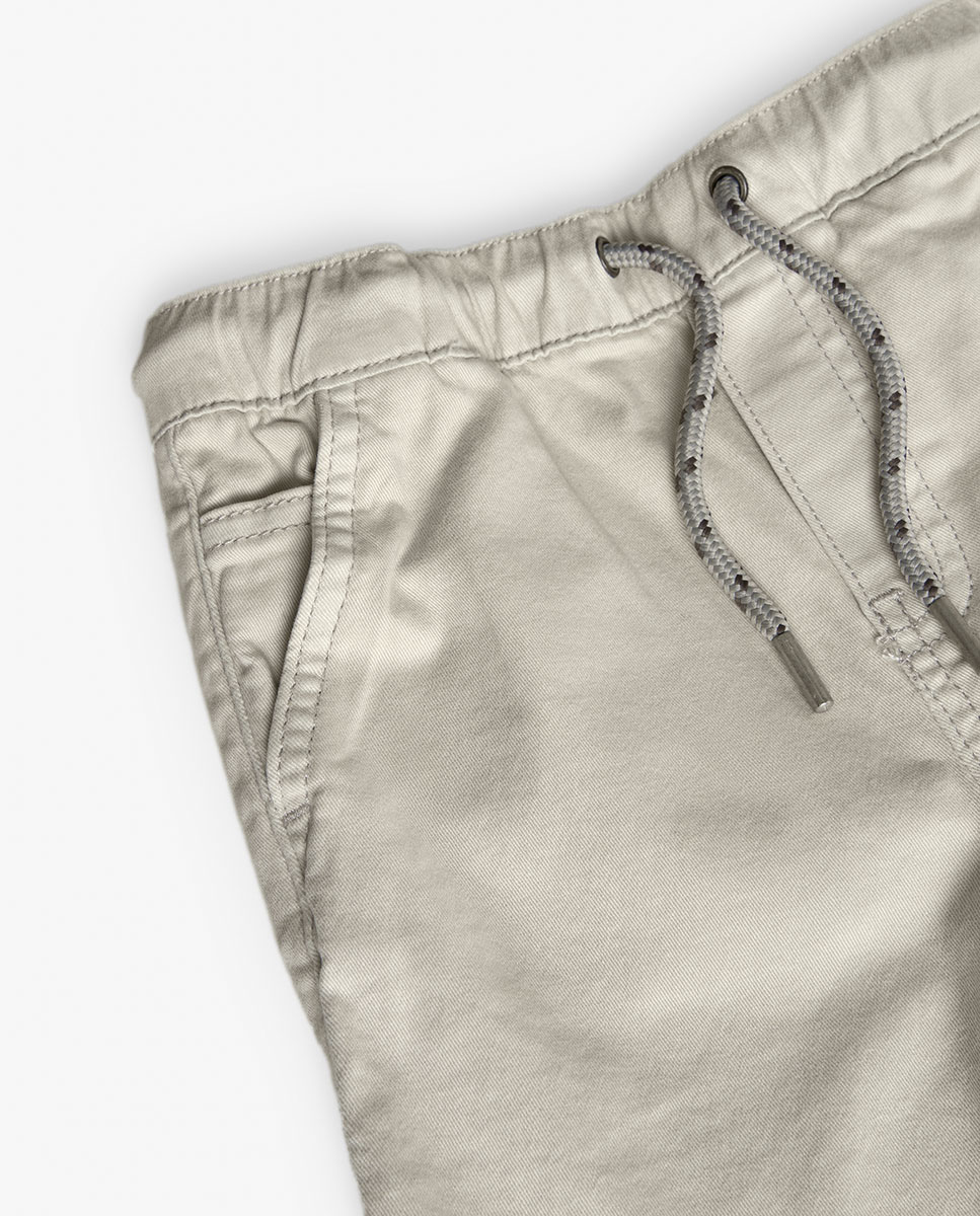 Bermudas Lisas de Algodão com Cordão de Ajuste Boboli Pedra-3