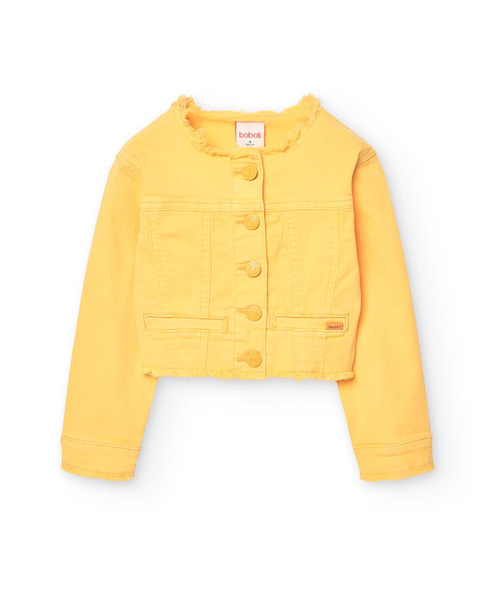 Blusão Infantil com Gola Redonda e Fecho de Botões Amarelo-1