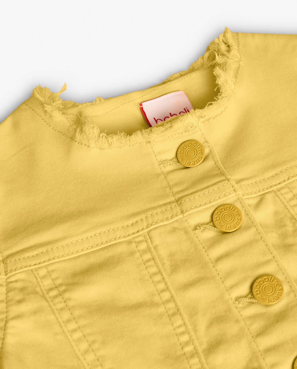 Blusão Infantil com Gola Redonda e Fecho de Botões Amarelo-3