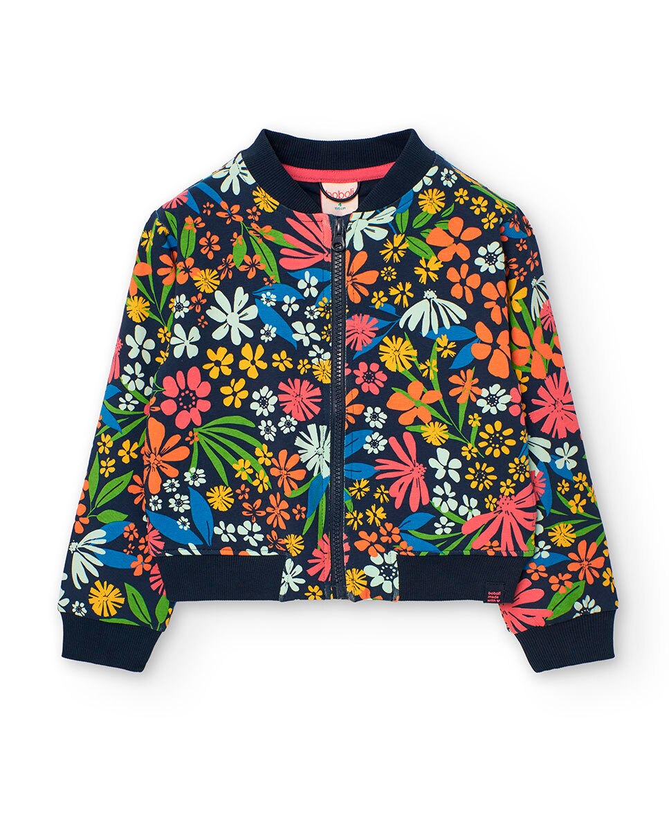 Bomber Infantil com Estampado de Flores e Fecho Zip Boboli Multicolor-1