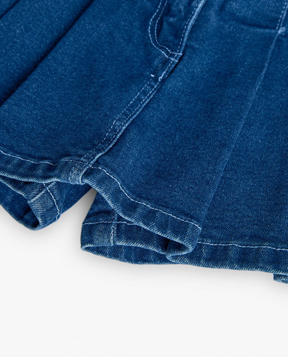 Saia-calções Denim com Pregas Infantil Azul-3
