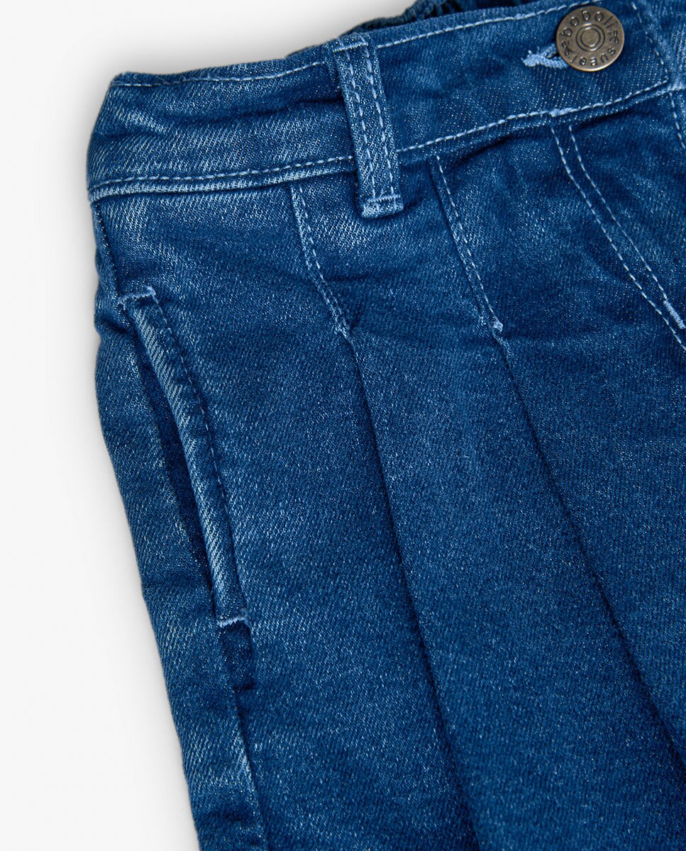 Saia-calções Denim com Pregas Infantil Azul-4