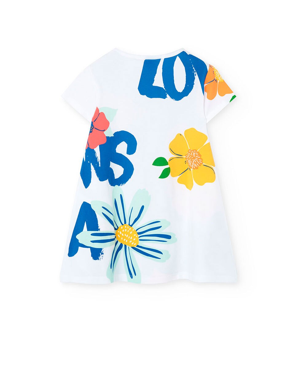 Vestido Infantil Estampado de Manga Curta Boboli Branco-2