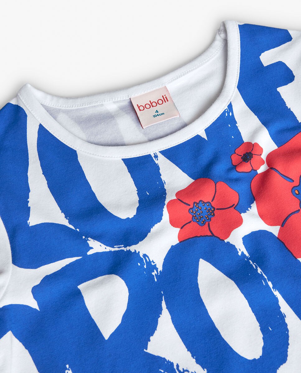 Vestido Infantil Estampado de Manga Curta Boboli Branco-3