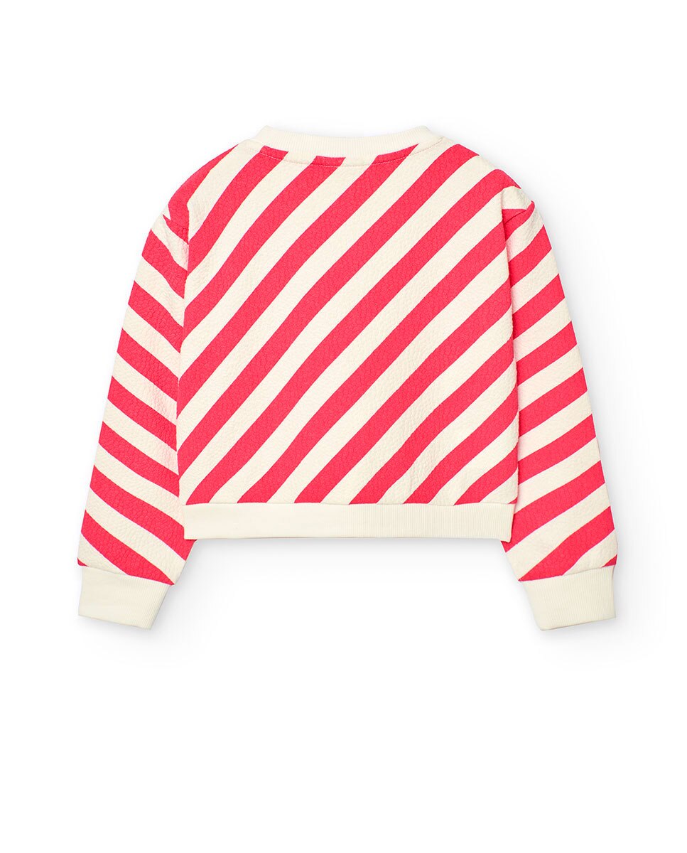 Sweat Infantil com Estampado Às Riscas e Gola Redonda Fúcsia-2