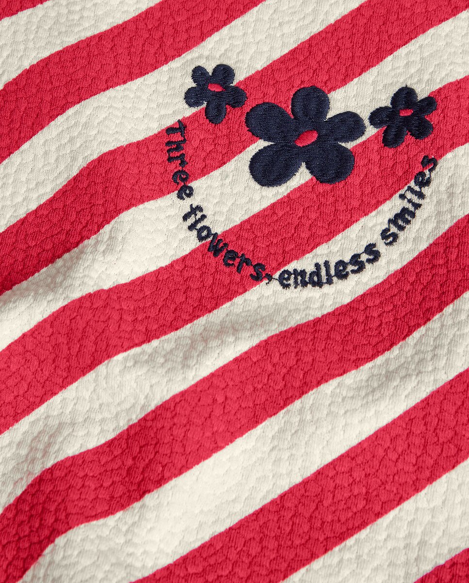 Sweat Infantil com Estampado Às Riscas e Gola Redonda Fúcsia-3