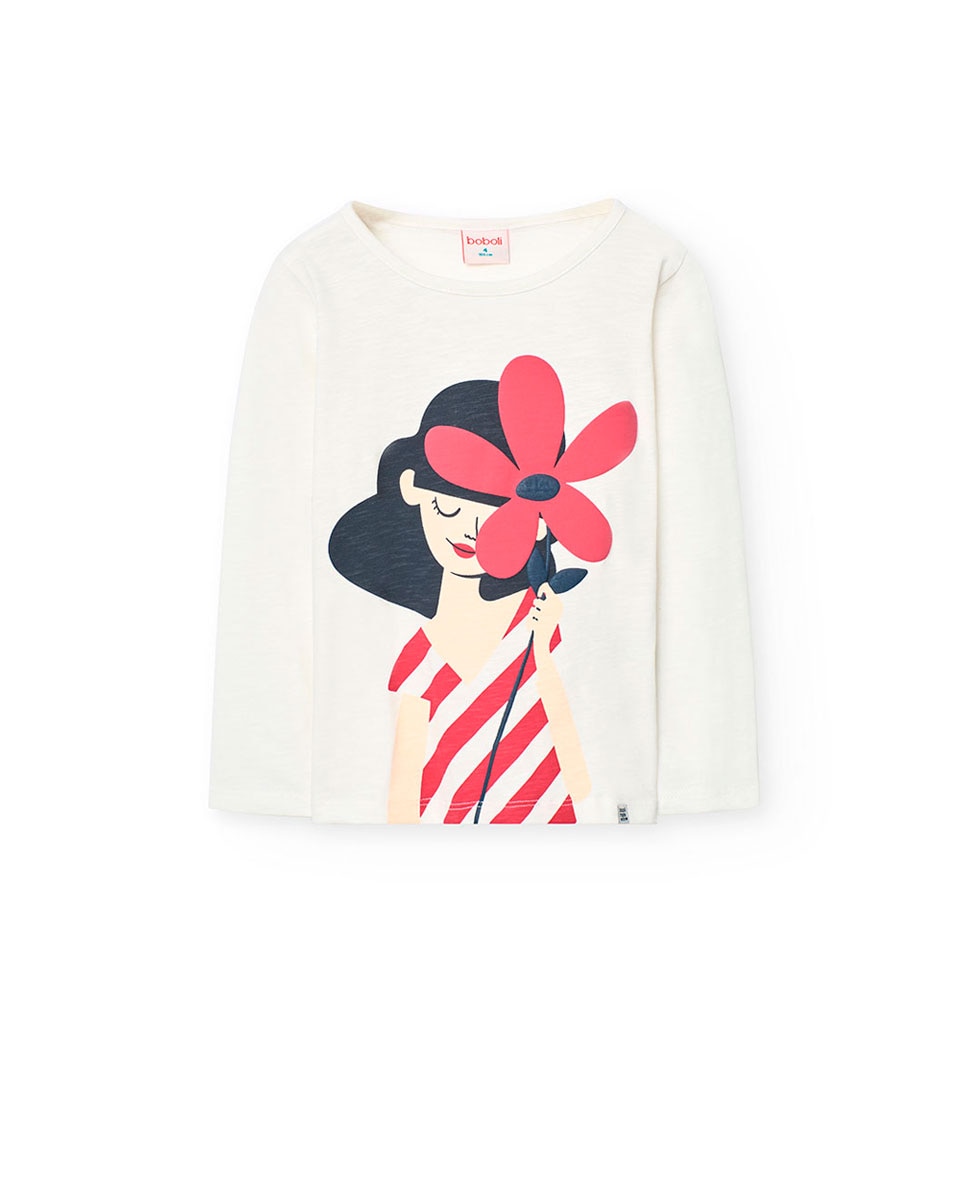 T-shirt Infantil de Manga Comprida com Gola Redonda Boboli Branco-1