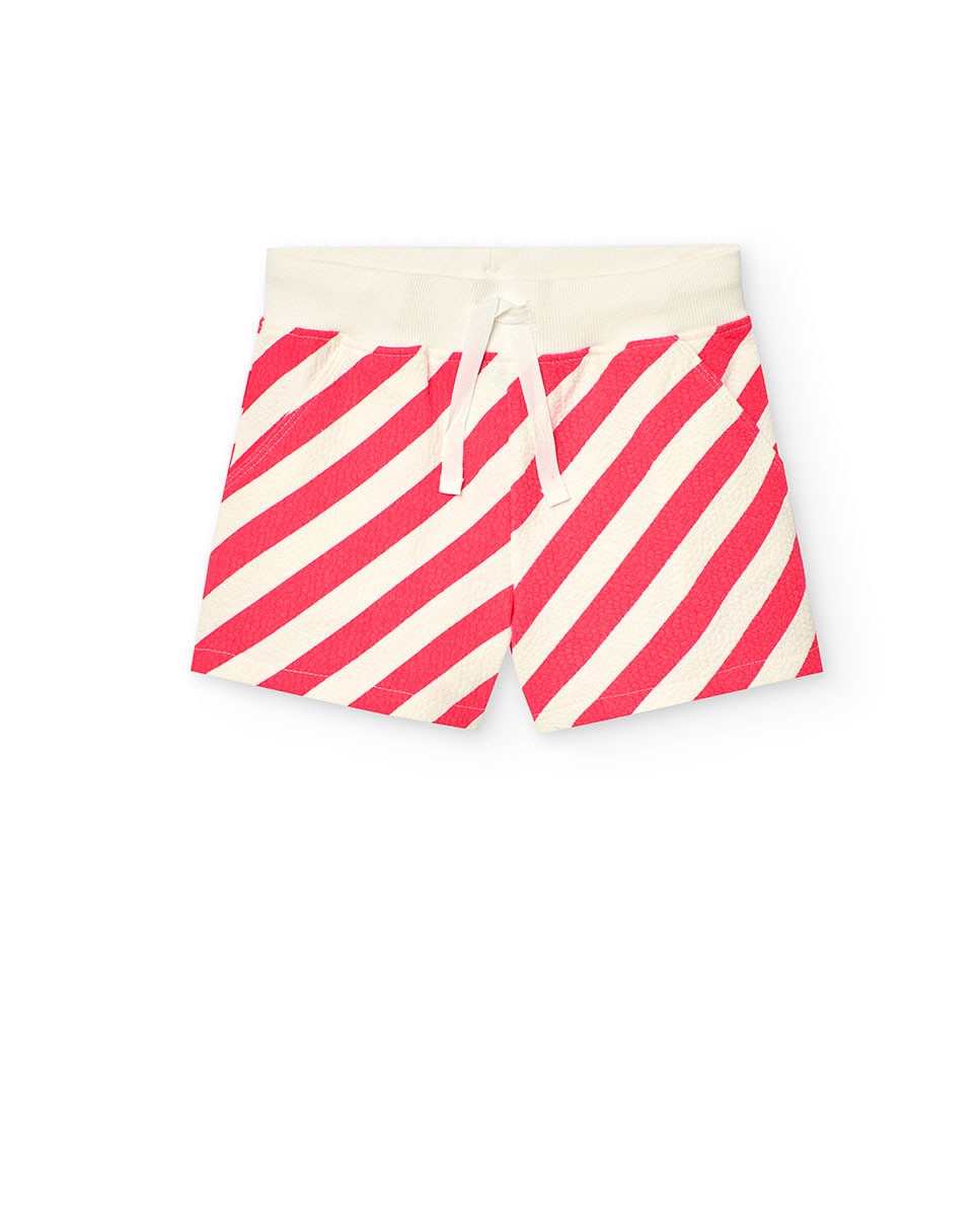 Short Infantil de Malha com Estampado Às Riscas Fúcsia-1
