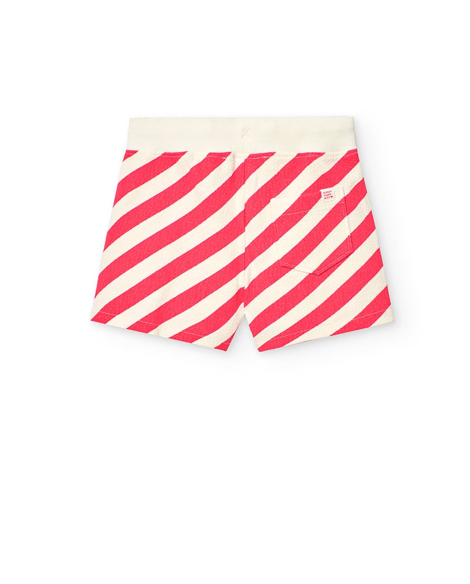 Short Infantil de Malha com Estampado Às Riscas Fúcsia-2