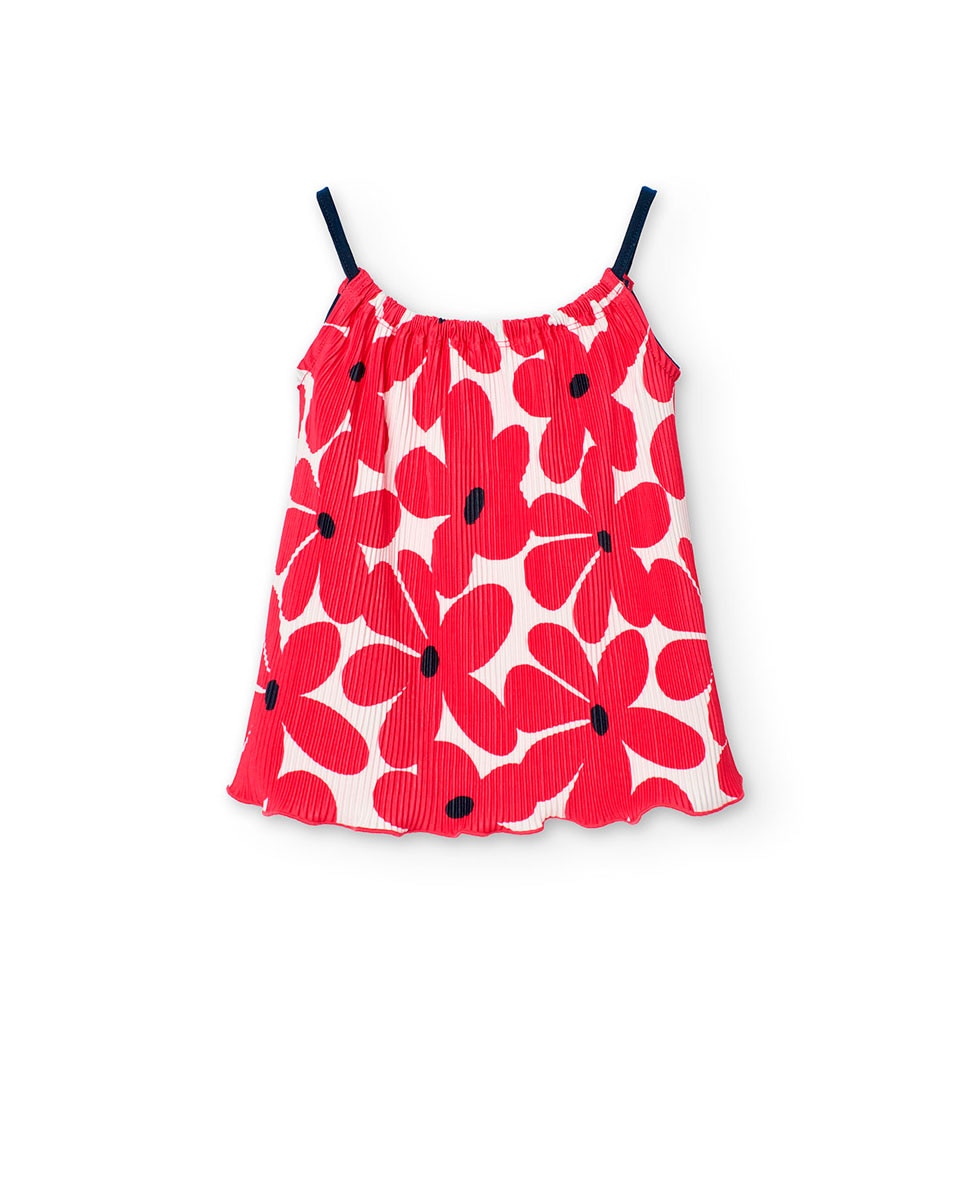 T-shirt Infantil de Alças com Estampado de Flores Boboli Fúcsia-1
