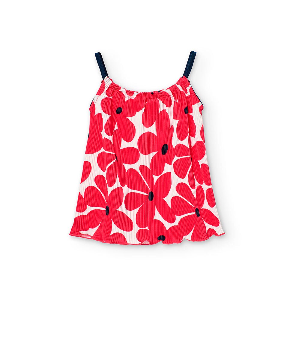 T-shirt Infantil de Alças com Estampado de Flores Boboli Fúcsia-2