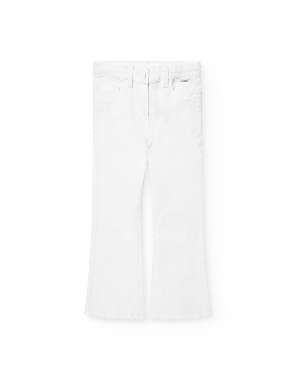 Calças Cinco Bolsos À Boca de Sino com Bainha Desfiada Boboli Branco-1