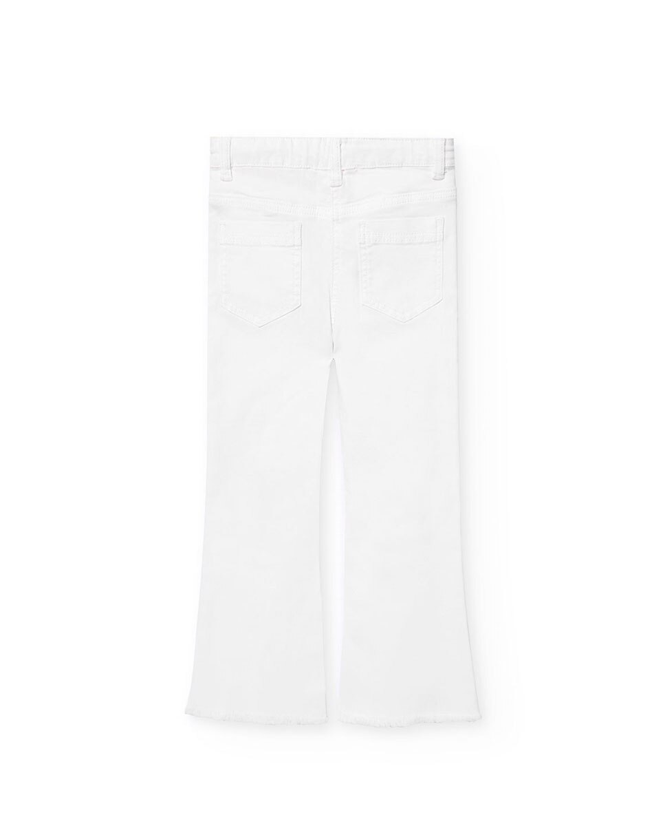 Calças Cinco Bolsos À Boca de Sino com Bainha Desfiada Boboli Branco-2