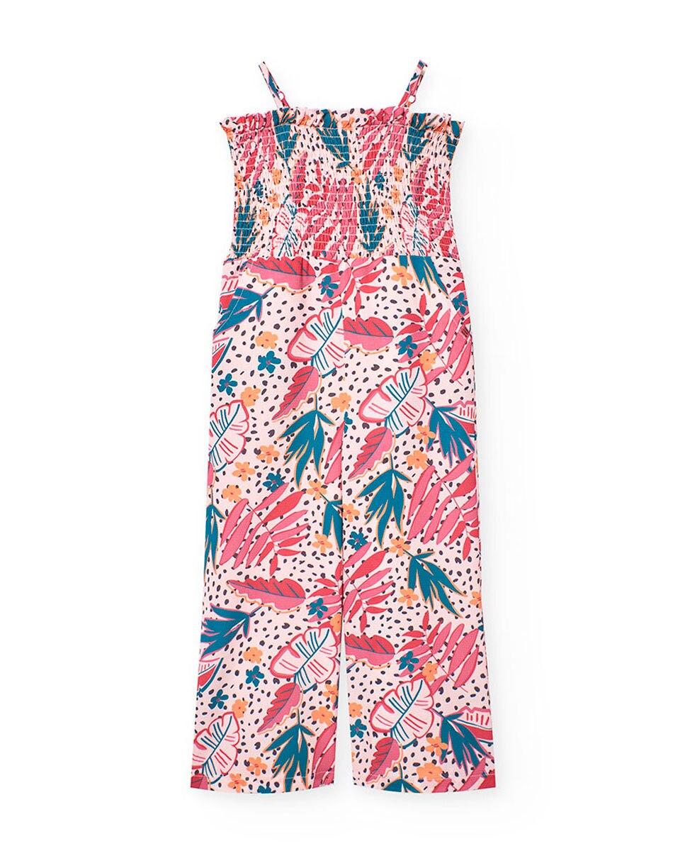 Macacão Infantil de Alças com Estampado de Flores Rosa-1