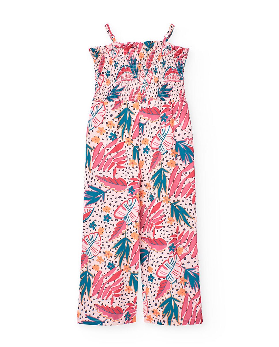 Macacão Infantil de Alças com Estampado de Flores Rosa-2