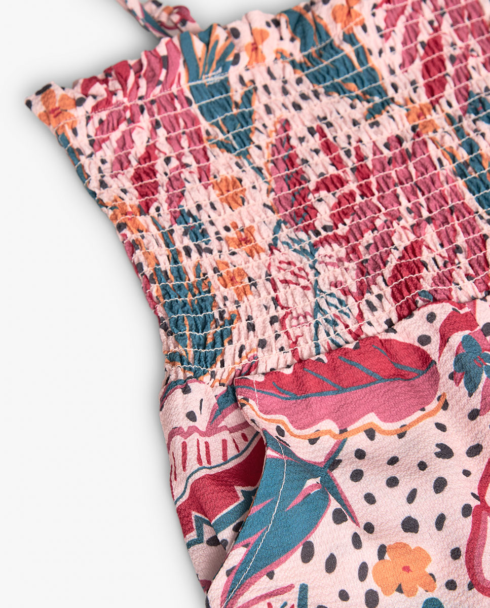 Macacão Infantil de Alças com Estampado de Flores Rosa-3