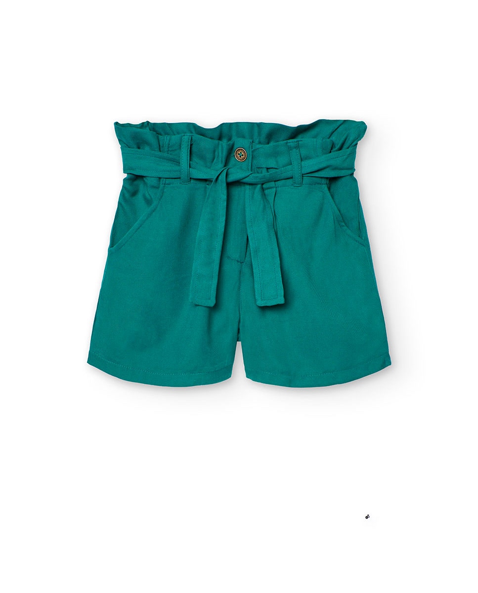Bermuda Infantil Paperbag em Tecido Liso Boboli Verde-escuro-1