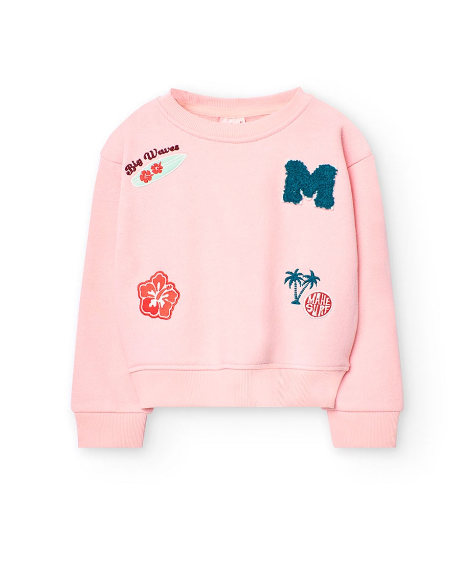 Sweat Infantil de Algodão com Gola Redonda Boboli Rosa-1