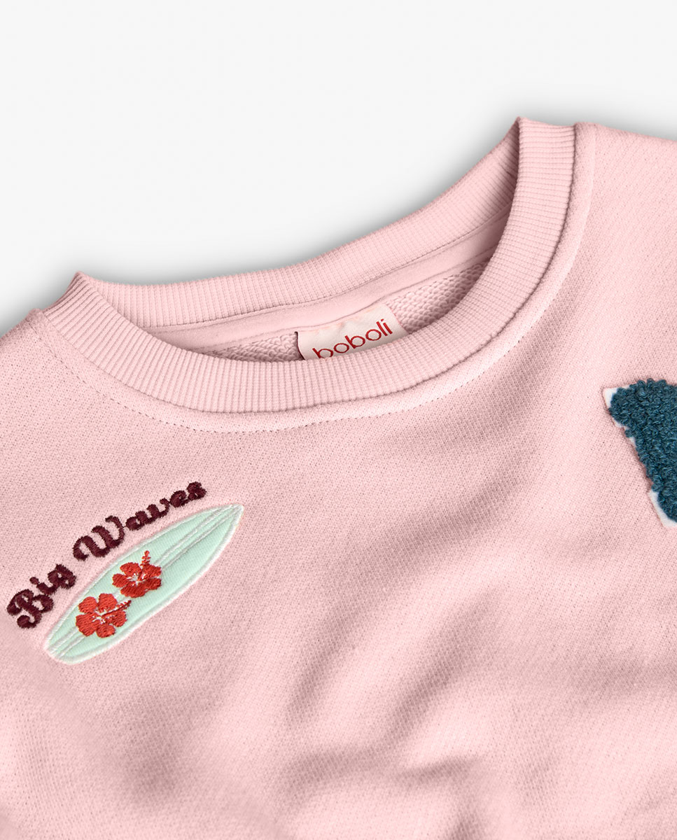 Sweat Infantil de Algodão com Gola Redonda Boboli Rosa-3