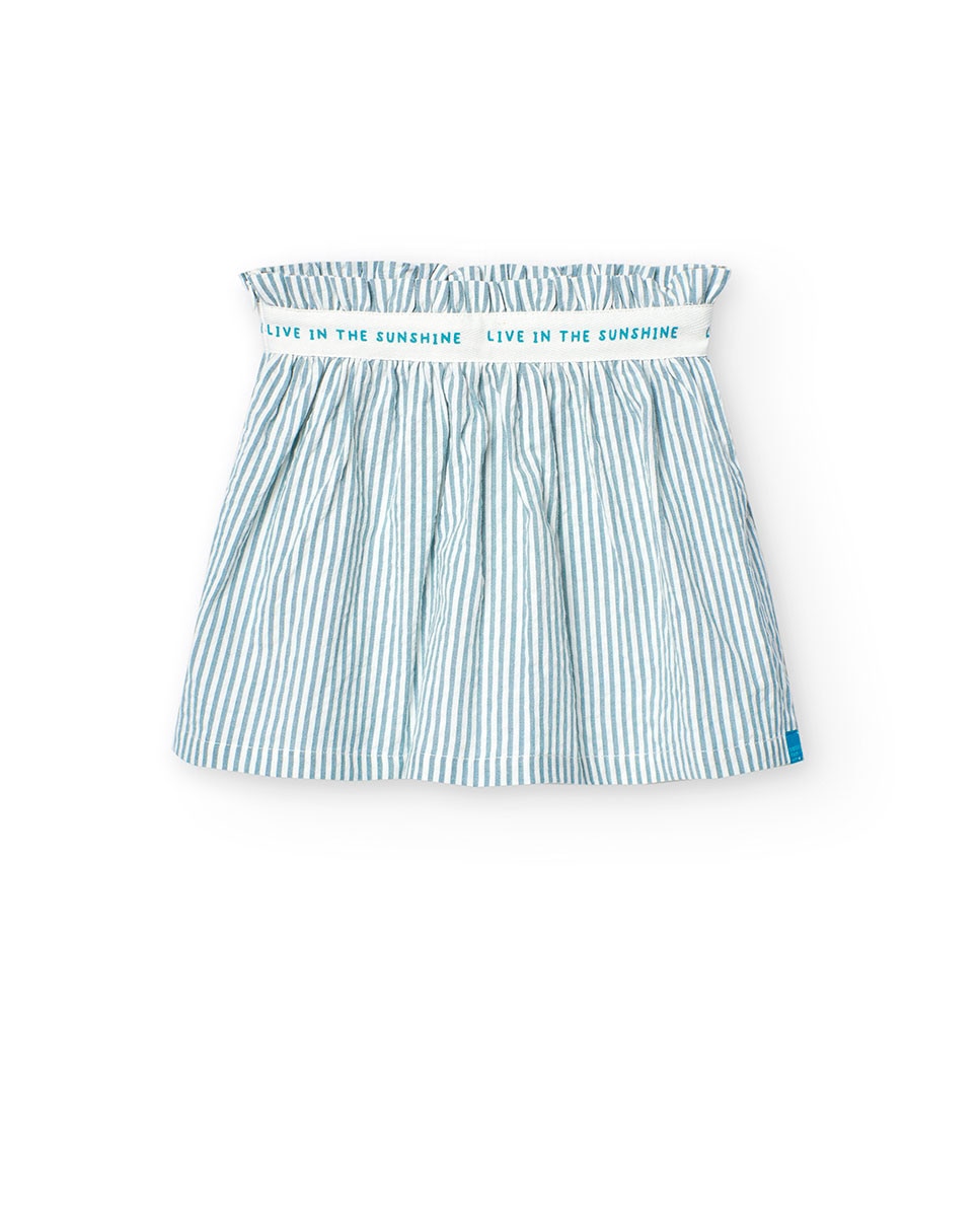 Saia Infantil de Algodão com Estampado Às Riscas Verde Água-1