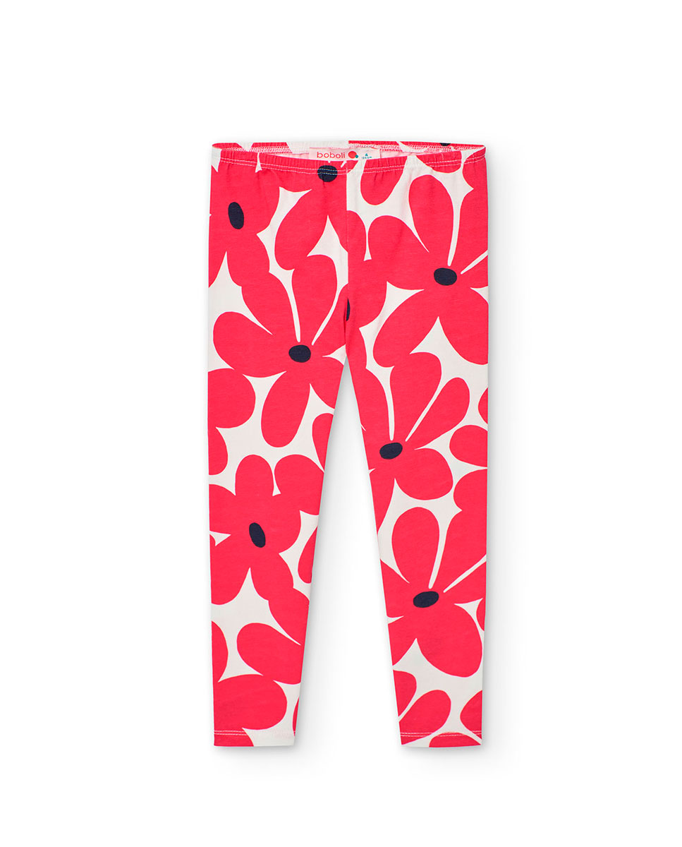 Leggings Compridos com Estampado de Flores Boboli Fúcsia-1