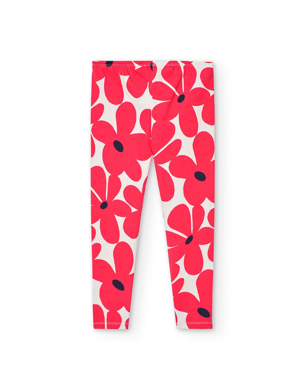 Leggings Compridos com Estampado de Flores Boboli Fúcsia-2