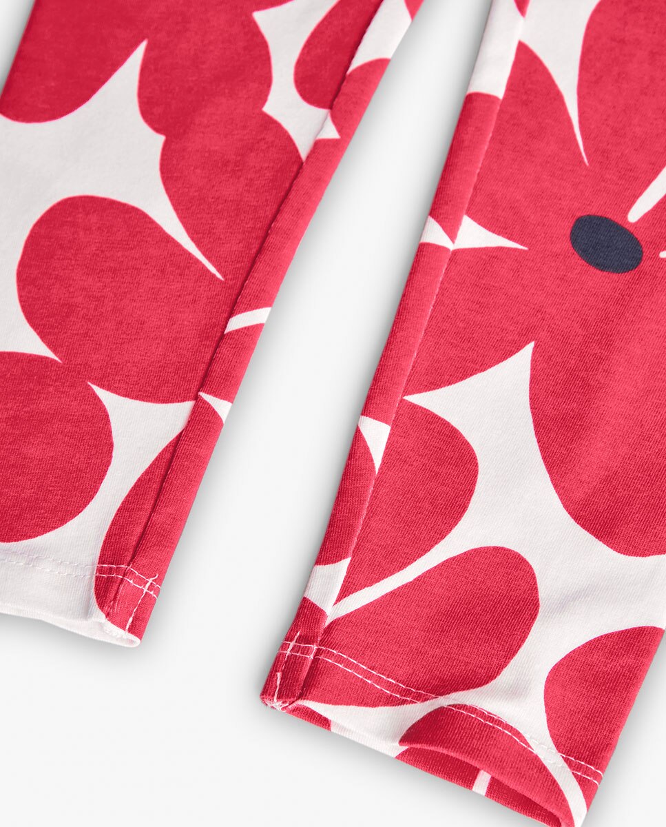 Leggings Compridos com Estampado de Flores Boboli Fúcsia-4