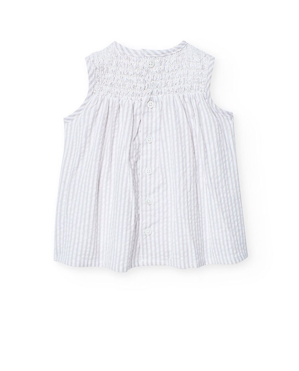Vestido para Bebé de Algodão com Estampado Às Riscas Boboli Cinzento-claro-2