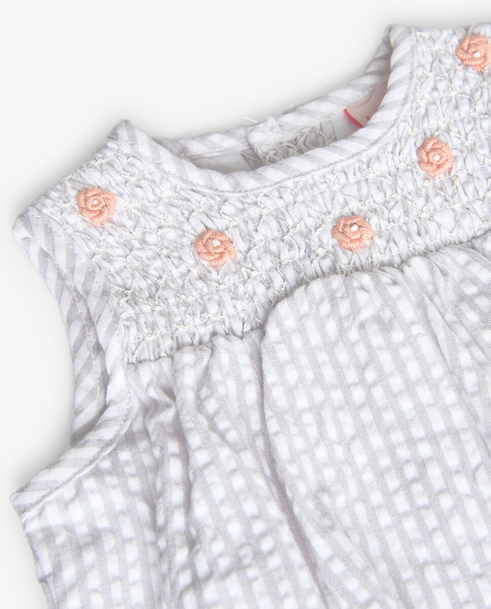 Vestido para Bebé de Algodão com Estampado Às Riscas Boboli Cinzento-claro-4