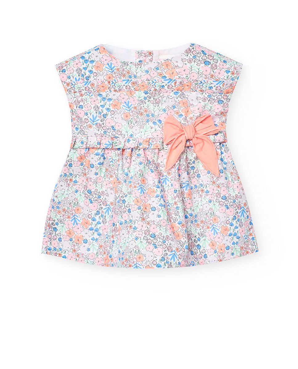 Vestido para Bebé de Algodão com Estampado de Flores Multicolor-1