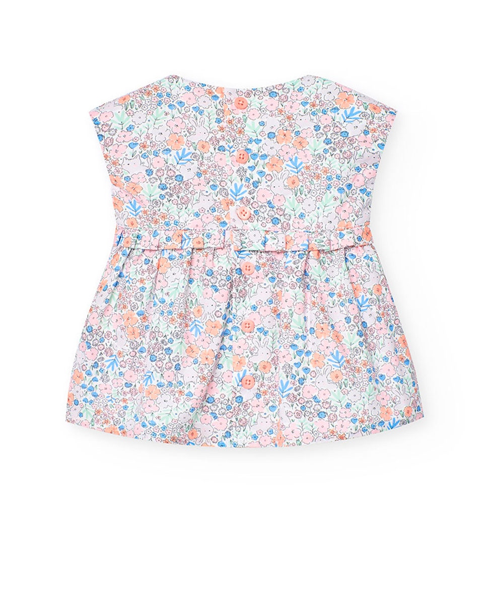 Vestido para Bebé de Algodão com Estampado de Flores Multicolor-2