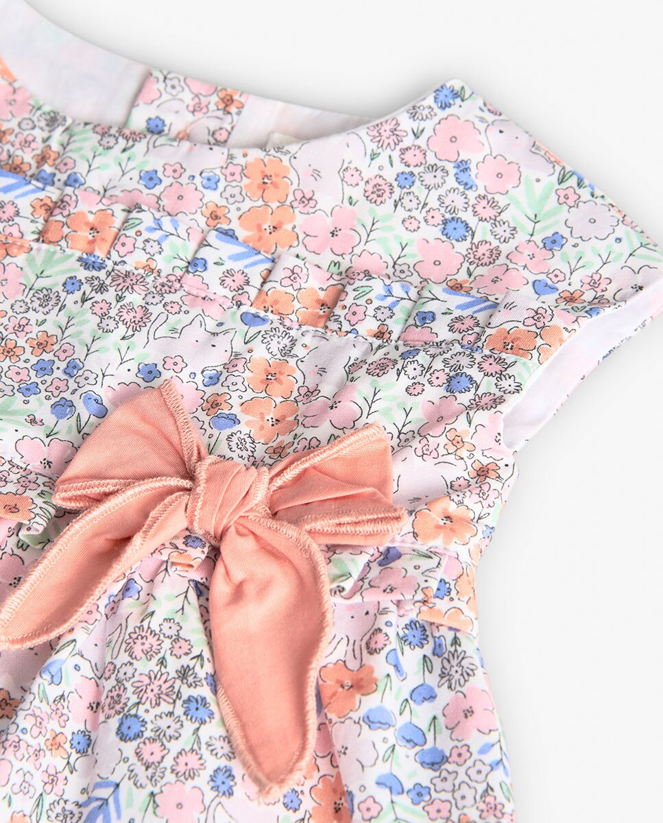 Vestido para Bebé de Algodão com Estampado de Flores Multicolor-4