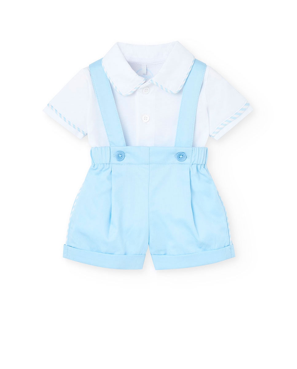 Conjunto para Bebé de Camisa e Shorts com Alças Azul-claro-1