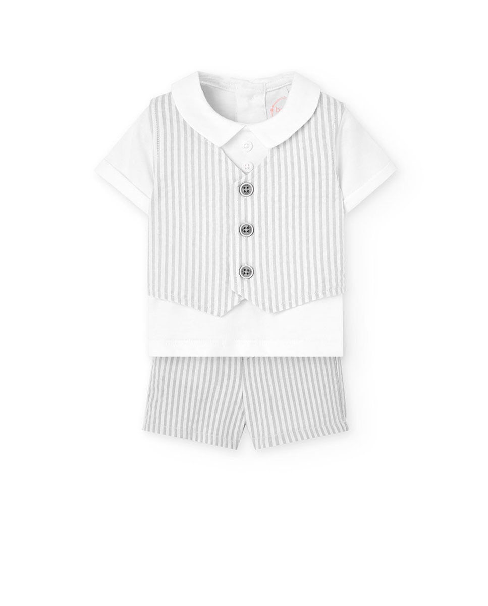 Conjunto para Bebé de Camisa Trompe-l'œil e Calças Curtas Boboli Cinzento-claro-1
