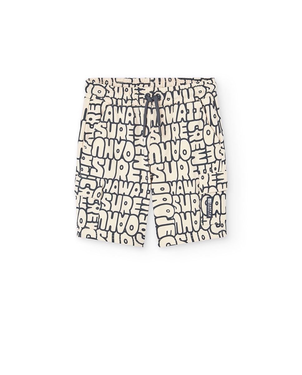 Bermuda Infantil de Algodão com Estampado All Over Creme-1