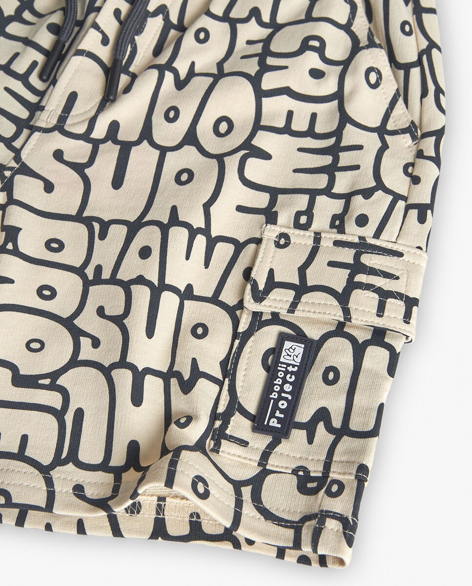 Bermuda Infantil de Algodão com Estampado All Over Creme-4