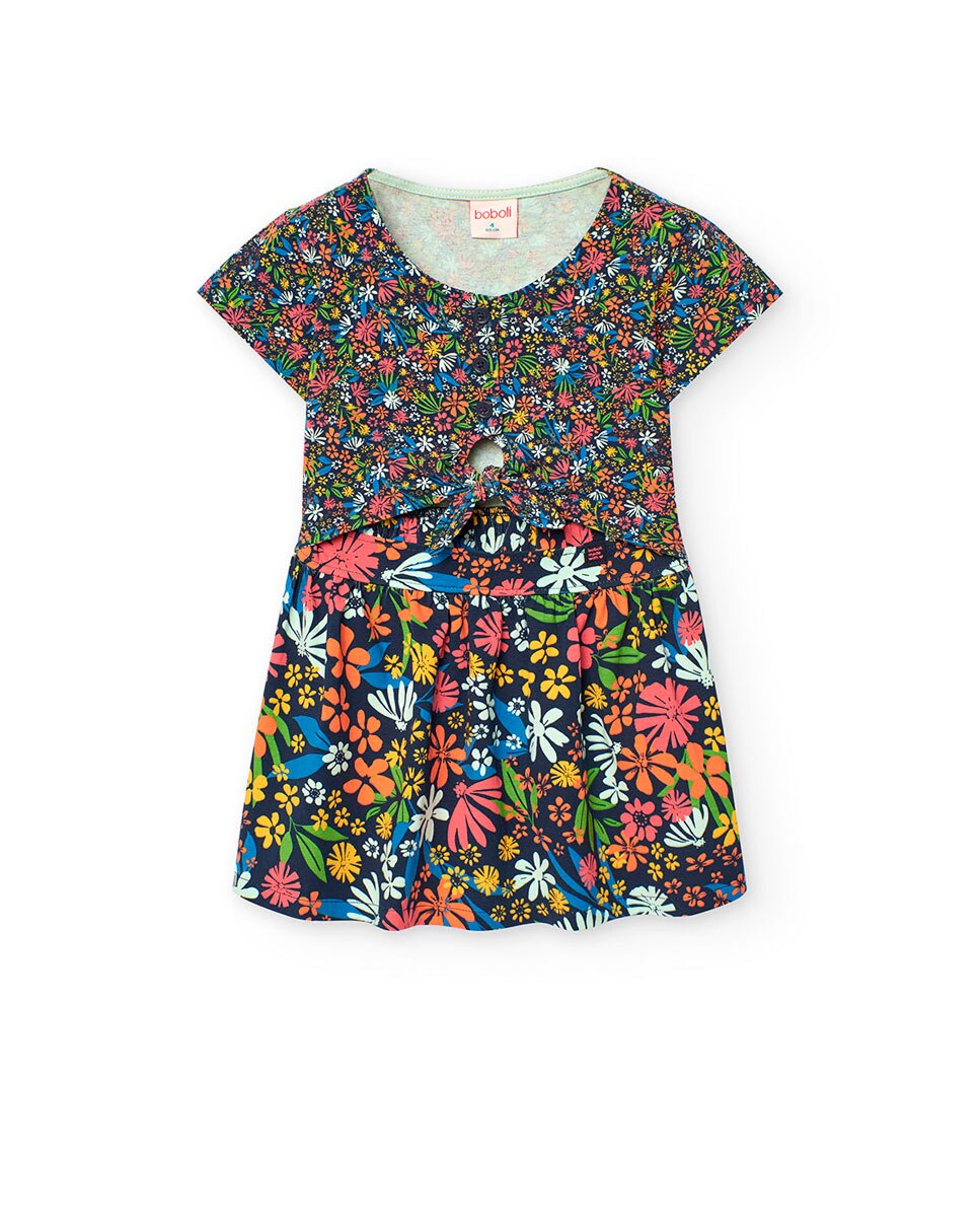 Vestido Infantil de Manga Curta com Estampado de Flores Boboli Multicolor-1