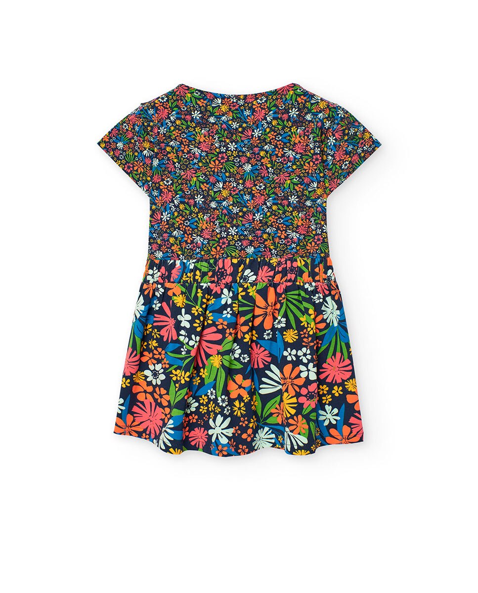 Vestido Infantil de Manga Curta com Estampado de Flores Boboli Multicolor-2