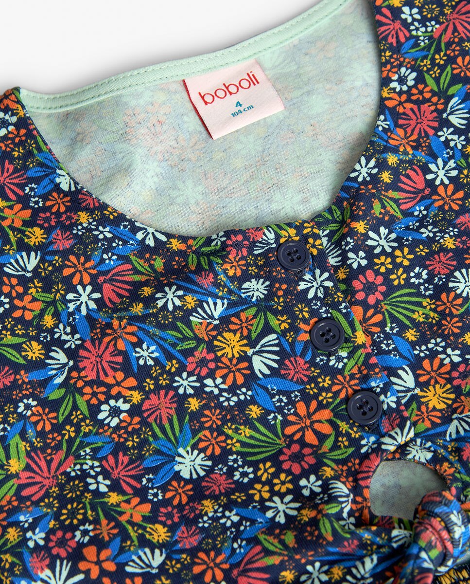 Vestido Infantil de Manga Curta com Estampado de Flores Boboli Multicolor-3