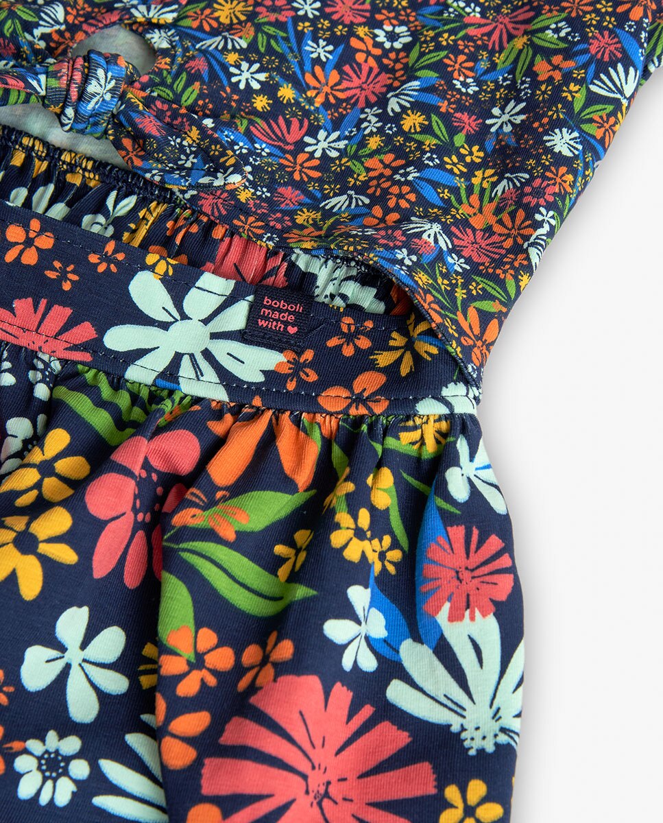 Vestido Infantil de Manga Curta com Estampado de Flores Boboli Multicolor-4