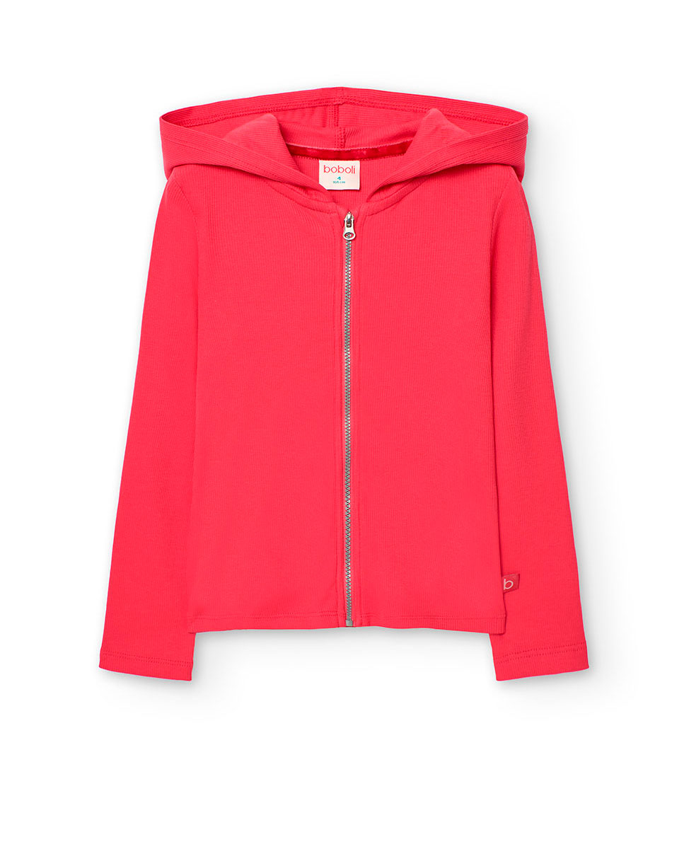 Casaco Infantil Liso com Capuz e Fecho Zip Boboli Fúcsia-1