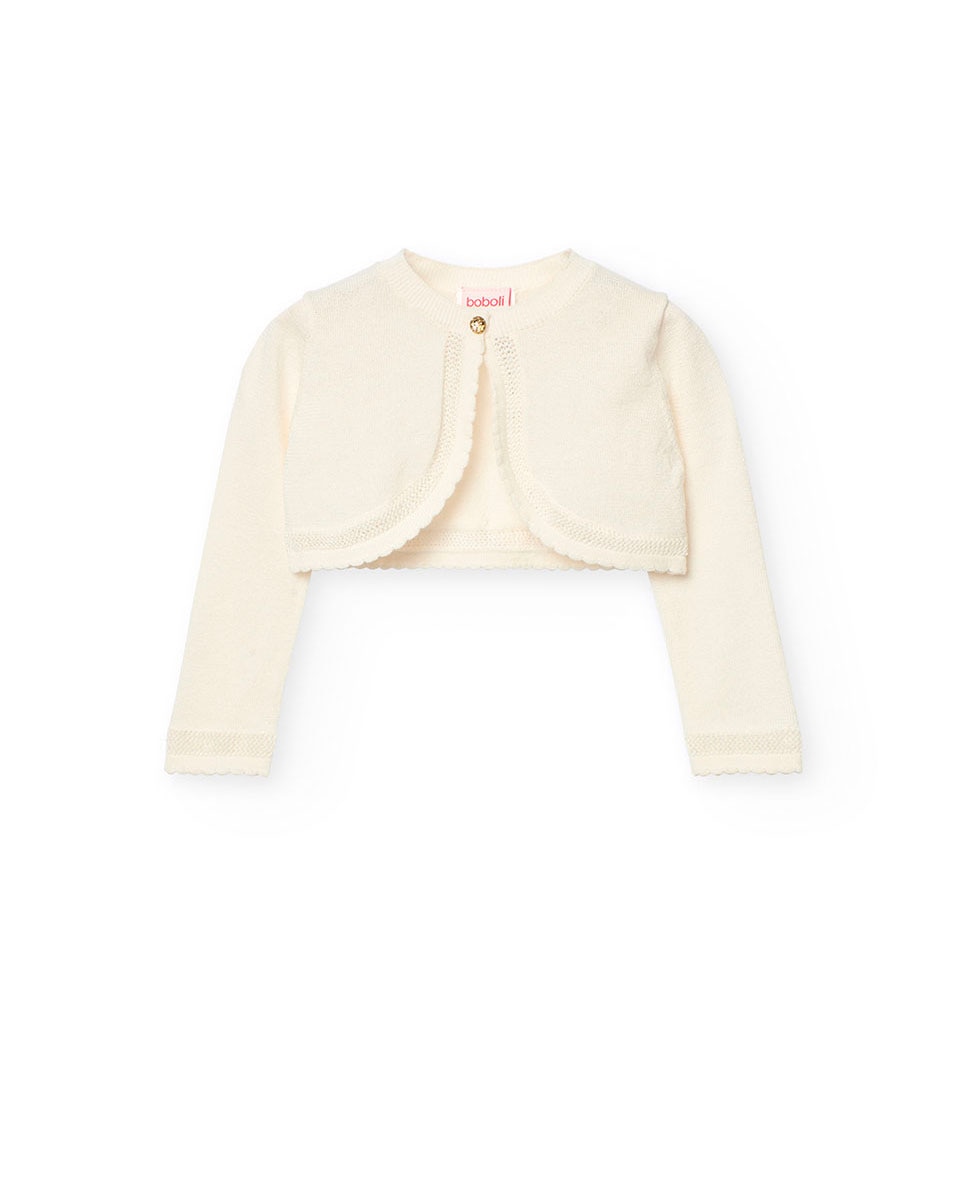 Bolero Infantil com Acabamentos Ondulados e Fecho de Botão Boboli Branco-1
