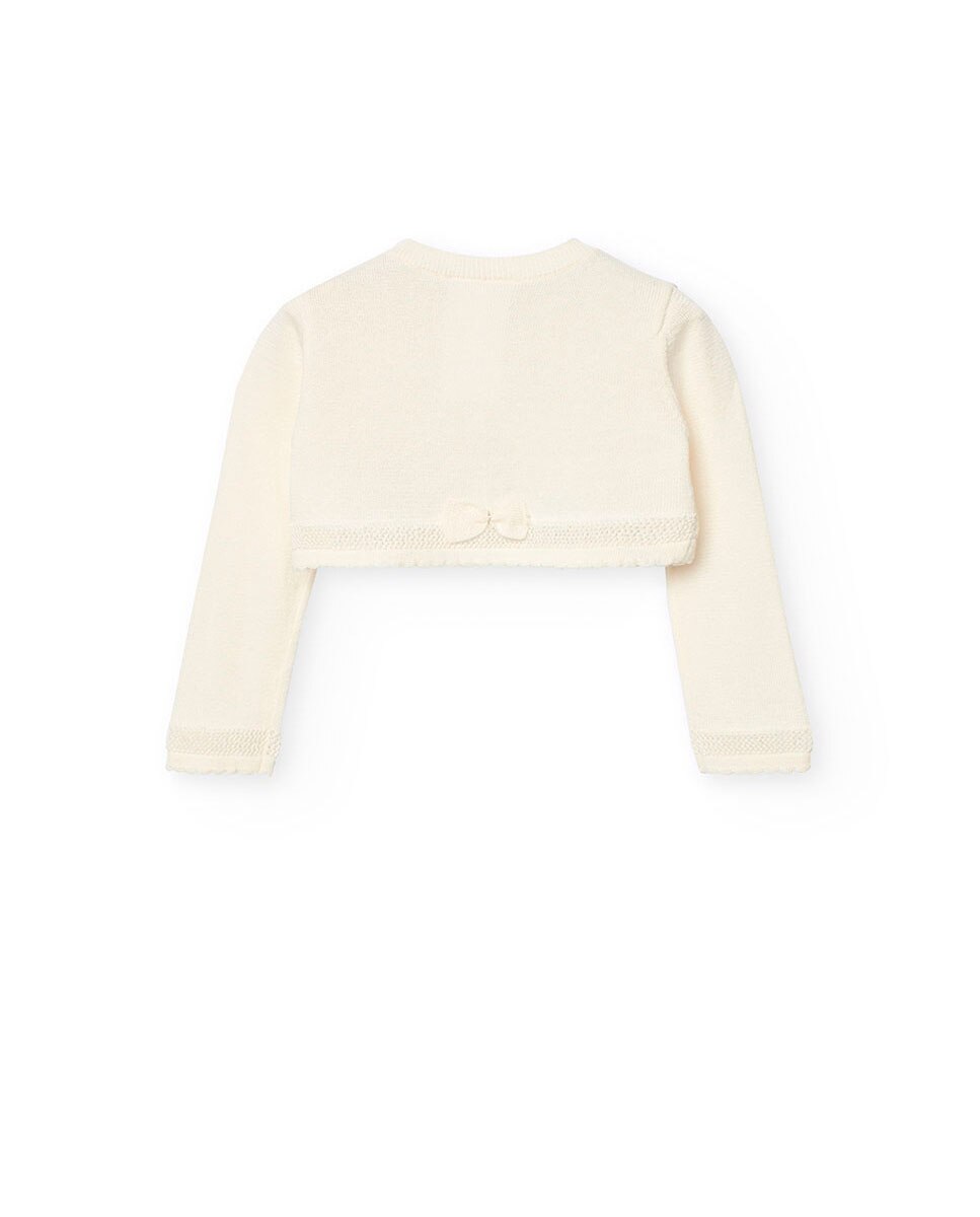 Bolero Infantil com Acabamentos Ondulados e Fecho de Botão Boboli Branco-2